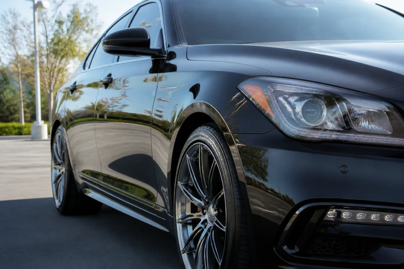 High-gloss exterior finish after mobile detailing (demo imagery)