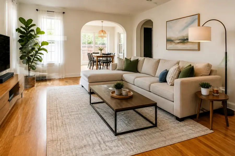 Bright living room floors and surfaces after a recurring clean