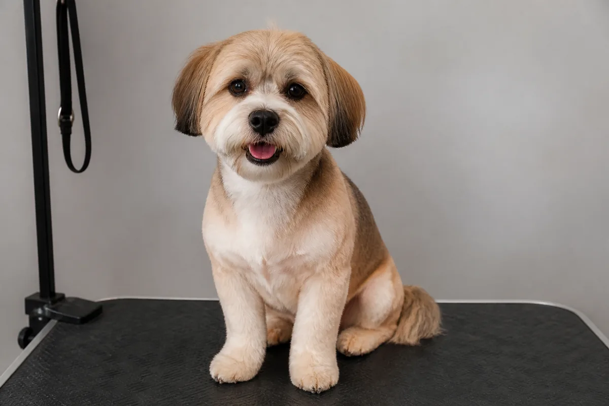 Same mixed-breed dog after a Cedar Lane demo groom