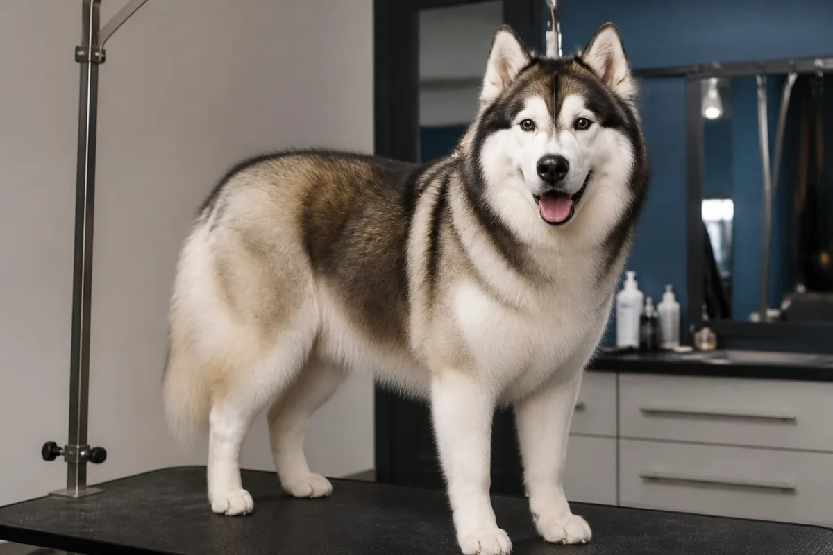 Husky-type dog after a deshedding treatment