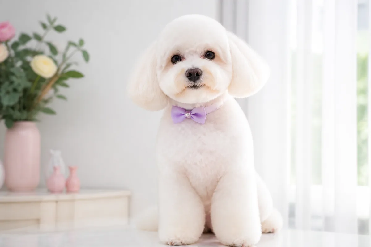 Small white dog with a fresh spa groom finish