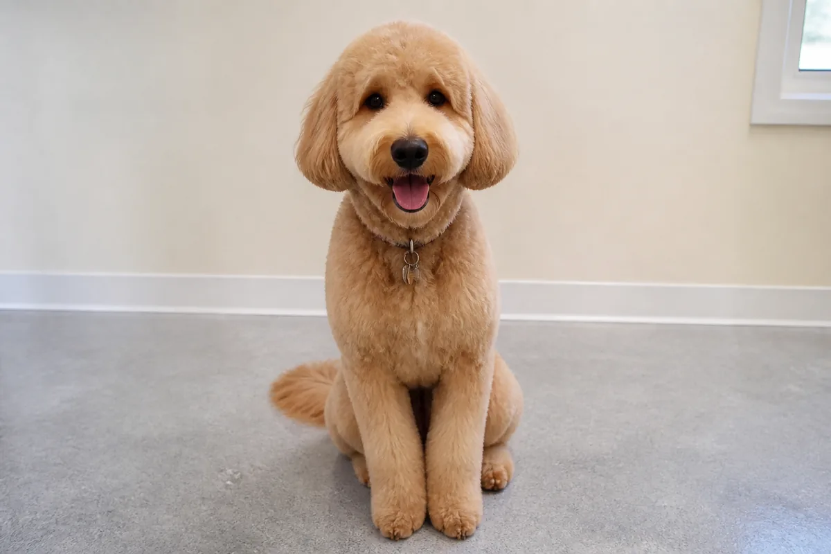 Same mixed-breed dog after a Bloom & Brush demo groom