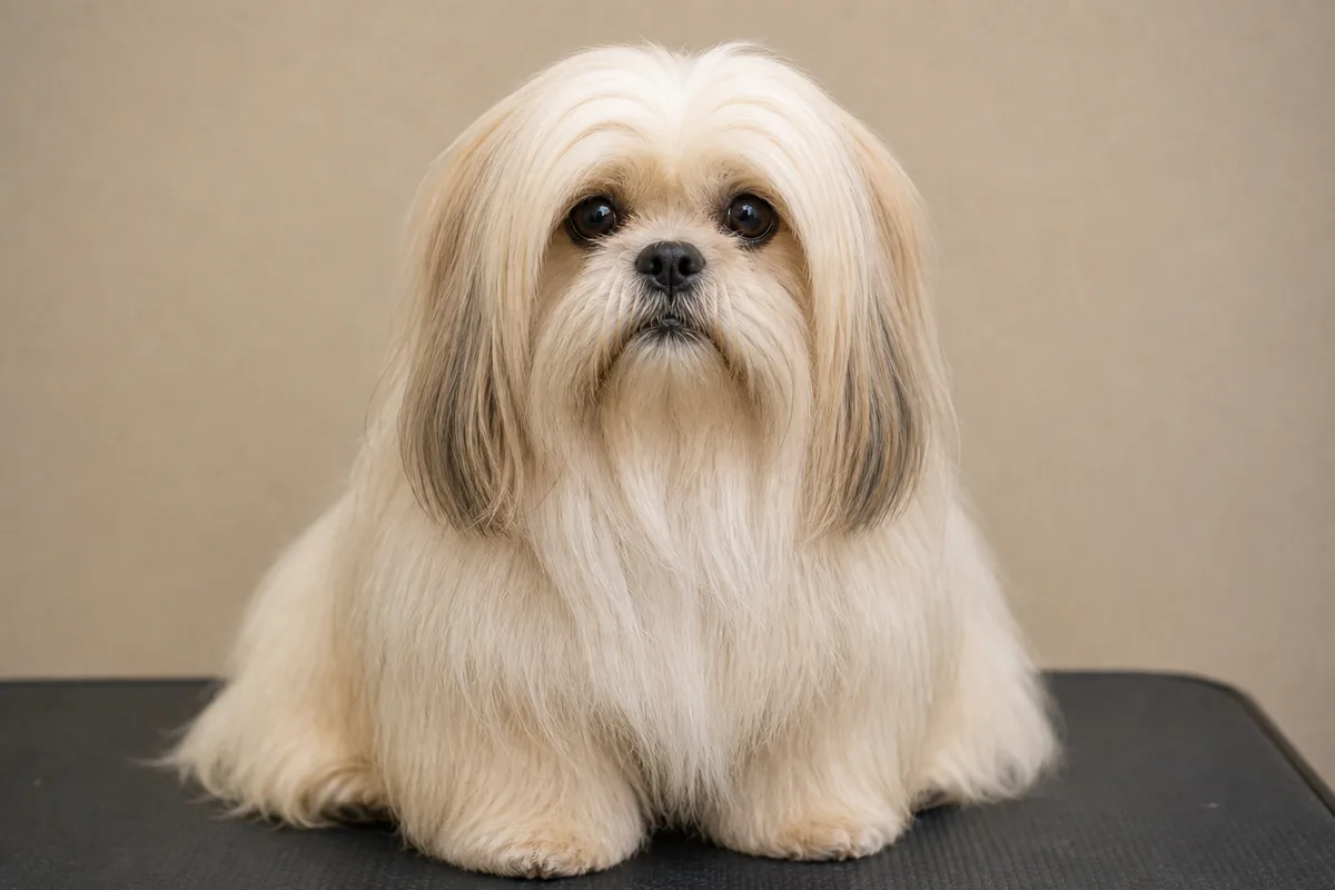 Same long-haired dog after a Bloom & Brush brush-out and trim